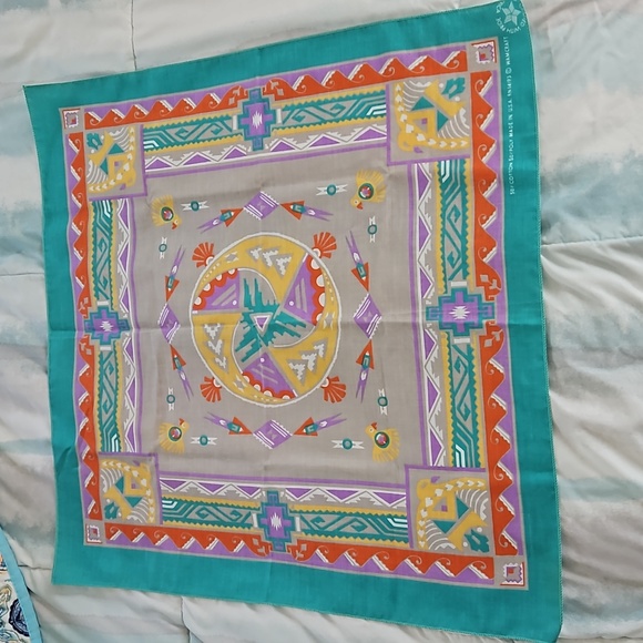 Wamcraft Accessories - NWOT Vintage Wamcraft Southwest Aztec Cowboy Pastel Bandana 21"